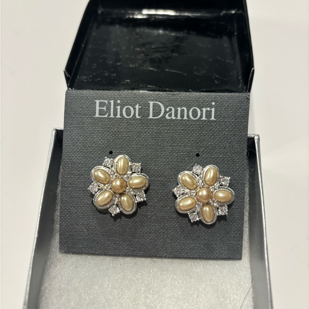 ELIOT DANORI CLASP EARRINGS SET IN SILVER FINISH WITH FAUX STONES & FAUX PEARLS